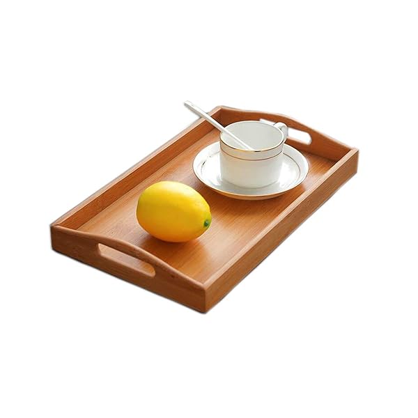 Kework Kework Bamboo Serving Tray with Handles - Perfect for Coffee, Breakfast, and Tea | 12.4 x 7.2 Inch Storage Solution