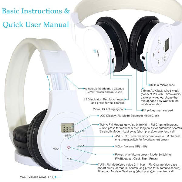 EXMAX EXMAX Wireless Over Ear Bluetooth Headphones with Noise Cancellation and AUX Cable for Music and Travel - View 2 of 9