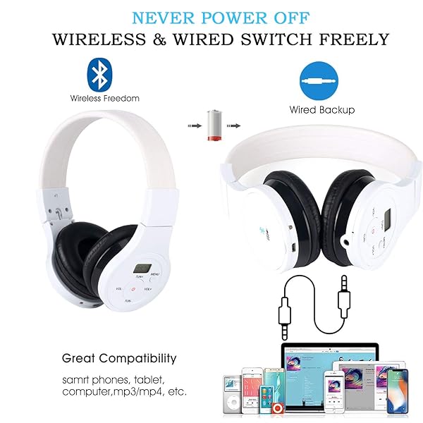 EXMAX EXMAX Wireless Over Ear Bluetooth Headphones with Noise Cancellation and AUX Cable for Music and Travel - View 8 of 9