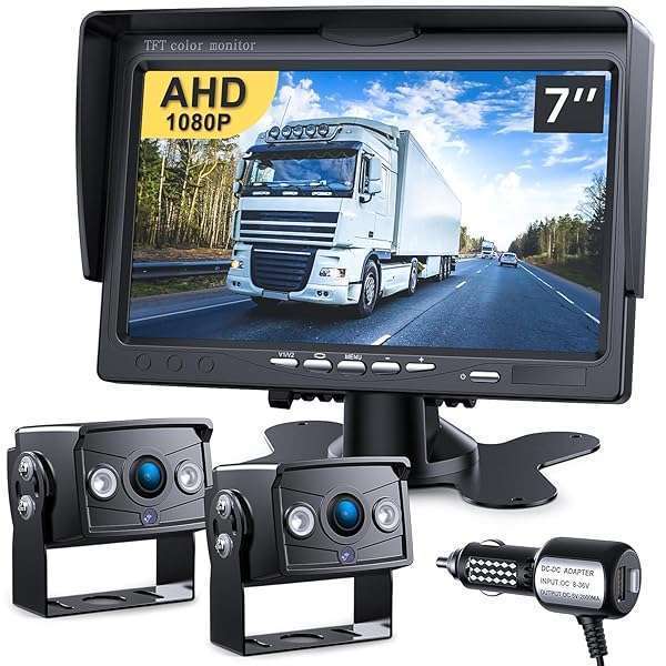 DVKNM "DVKNM 7" HD Dual Backup Camera Monitor Kit - IP69 Waterproof for Trucks & RVs | Easy Installation & 1080P Clarity"