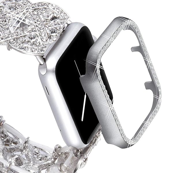 VIQIV Bling Protective Face Bumper Case for Apple Watch 38mm 40mm 42mm 44mm - Crystal Diamond Frame for Series 1-4
