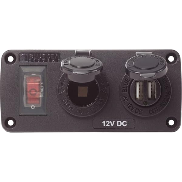 Blue Sea Systems 4363: Water-Resistant Accessory Panels with 15A Breaker & Dual USB Charger for 12V Systems