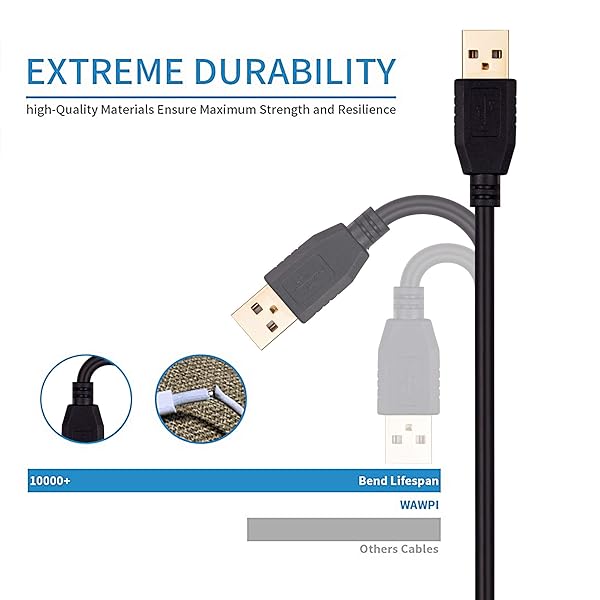 Tan QY USB A to A Male Cable 50Ft Tan QY Double End USB Cord with Gold-Plated Connector for Hard Drive Enclosures and Laptop Cooler - View 5 of 7