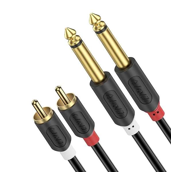 J&D "J&D 3ft Dual 1/4" TS to Dual RCA Stereo Audio Cable - Gold Plated, PVC Shelled Adapter for Superior Sound Quality"