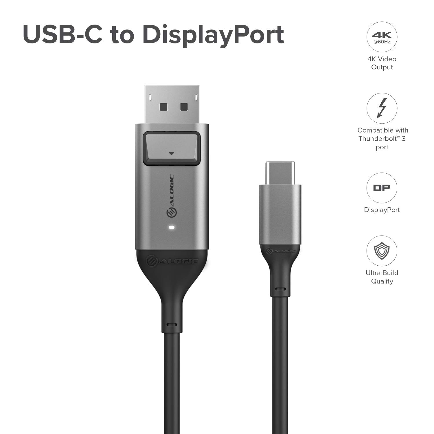 ALOGIC ALOGIC USB C to DisplayPort Cable 6ft for Home Office 4K 60Hz Thunderbolt 3 Compatible for MacBook Pro Air iPad Pro XPS and More - View 2 of 7