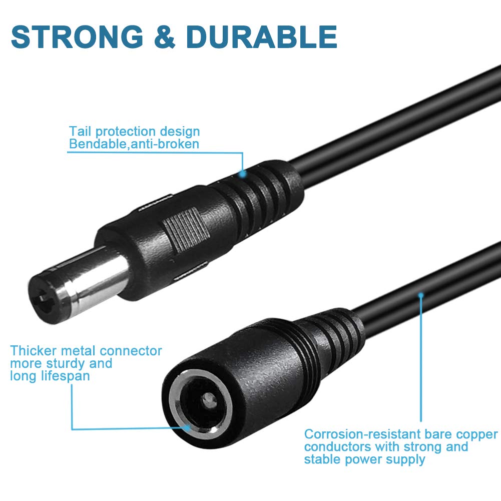 SIOCEN SIOCEN 33FT DC Power Extension Cable 2.1mm x 5.5mm for CCTV Security Camera LED Strip and Car Power Supply Adapter - View 2 of 7