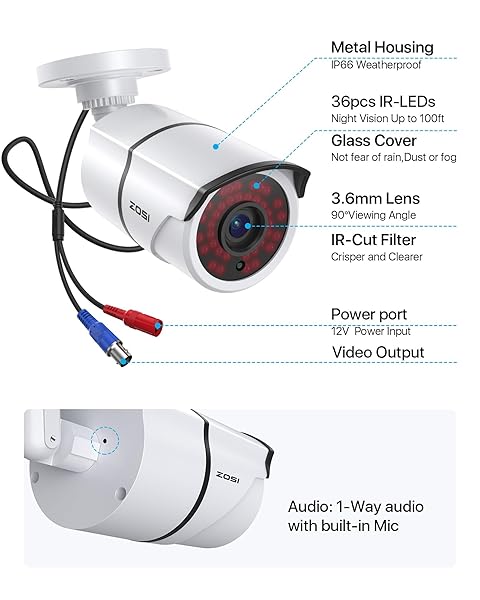 ZOSI ZOSI 2MP 1080P HD-TVI CCTV Camera with Audio & Night Vision - Weatherproof Indoor/Outdoor Security Solution - View 9 of 9