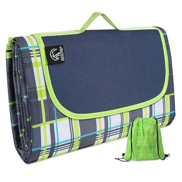 "REDCAMP Extra Large Waterproof Picnic Blanket - Durable, Sandproof & Foldable for Outdoor Use - 79"x77" Green Mat for Beach & Travel"