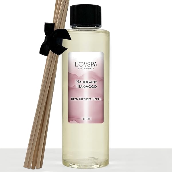 LOVSPA LOVSPA Mahogany Teakwood Reed Diffuser Oil Refill - 4 oz Scent for Kitchen & Bathroom | Rich Aroma of Mahogany, Teakwood & Amber