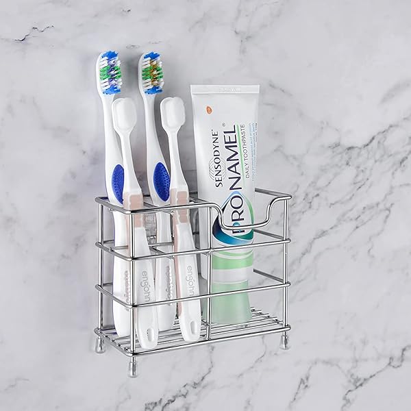 Linkidea Linkidea Wall Mount Toothbrush Holder: Stainless Steel 5-Slot Organizer for Electric Toothbrush & Razor - Self-Adhesive Chrome