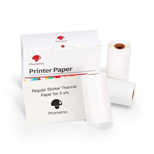 Phomemo White Self-Adhesive Thermal Paper - Glossy Printable Stickers for M02/M02 Pro/M03 Printers, 3 Rolls, 50mm x 3.5m