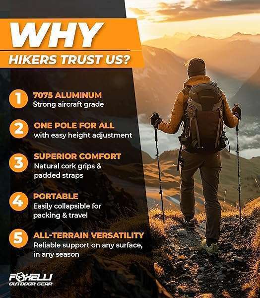 Foxelli Foxelli Trekking Poles: Lightweight, Collapsible Hiking Poles for Men, Women & Seniors - Perfect Balance & Support - View 4 of 11