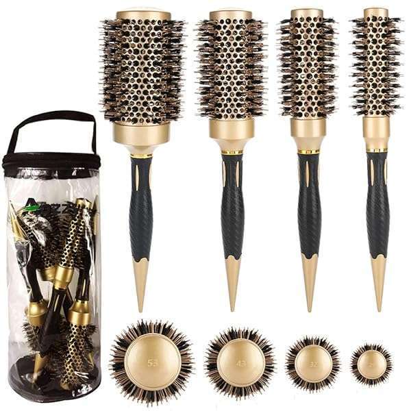 Aozzy Professional Aozzy Round Hair Brush Set - Boar Bristle & Ceramic for Effortless Blow Drying - 4 Sizes Available