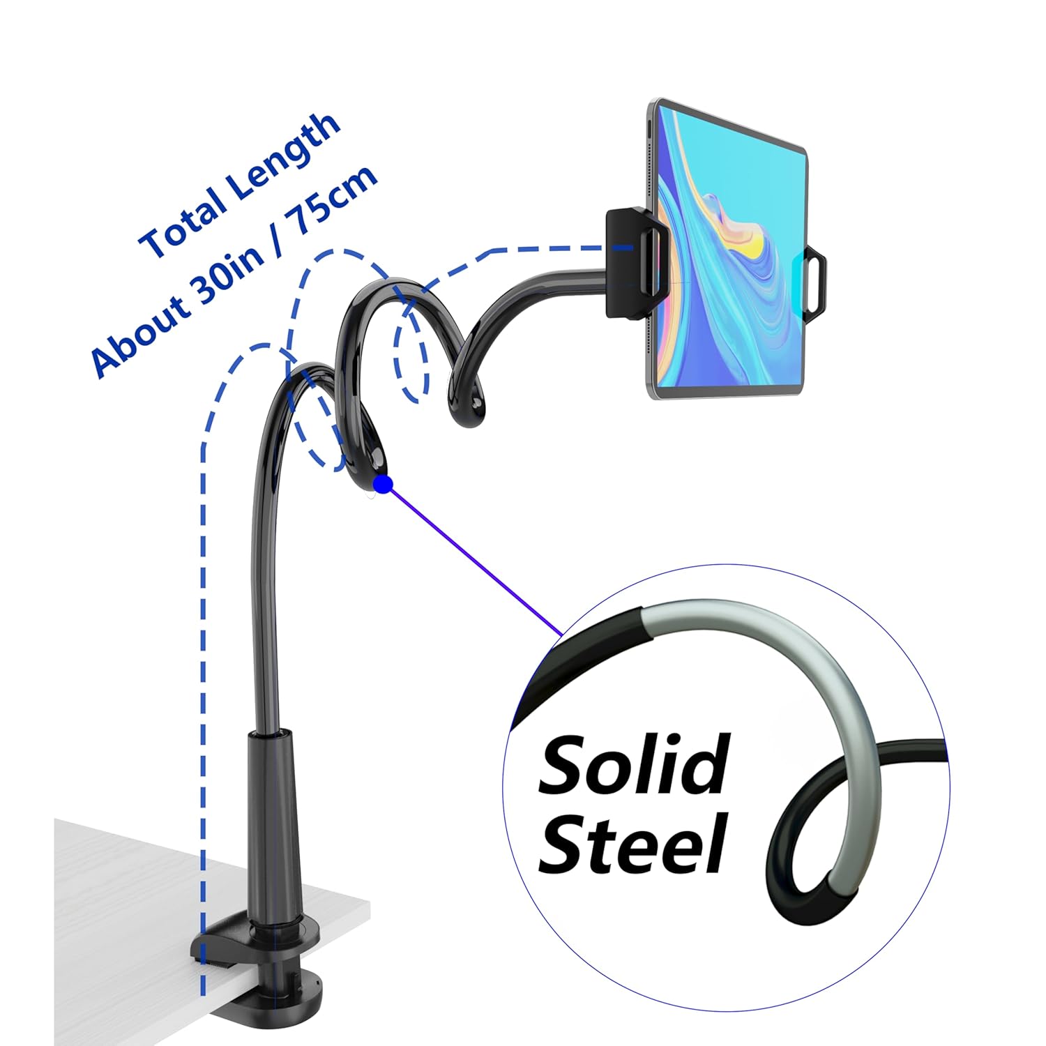 MAGIPEA Flexible Gooseneck Tablet Stand Holder Clip for iPad iPhone Nintendo Switch Samsung Galaxy Tabs and Kindle Fire HD Black - View 2 of 7