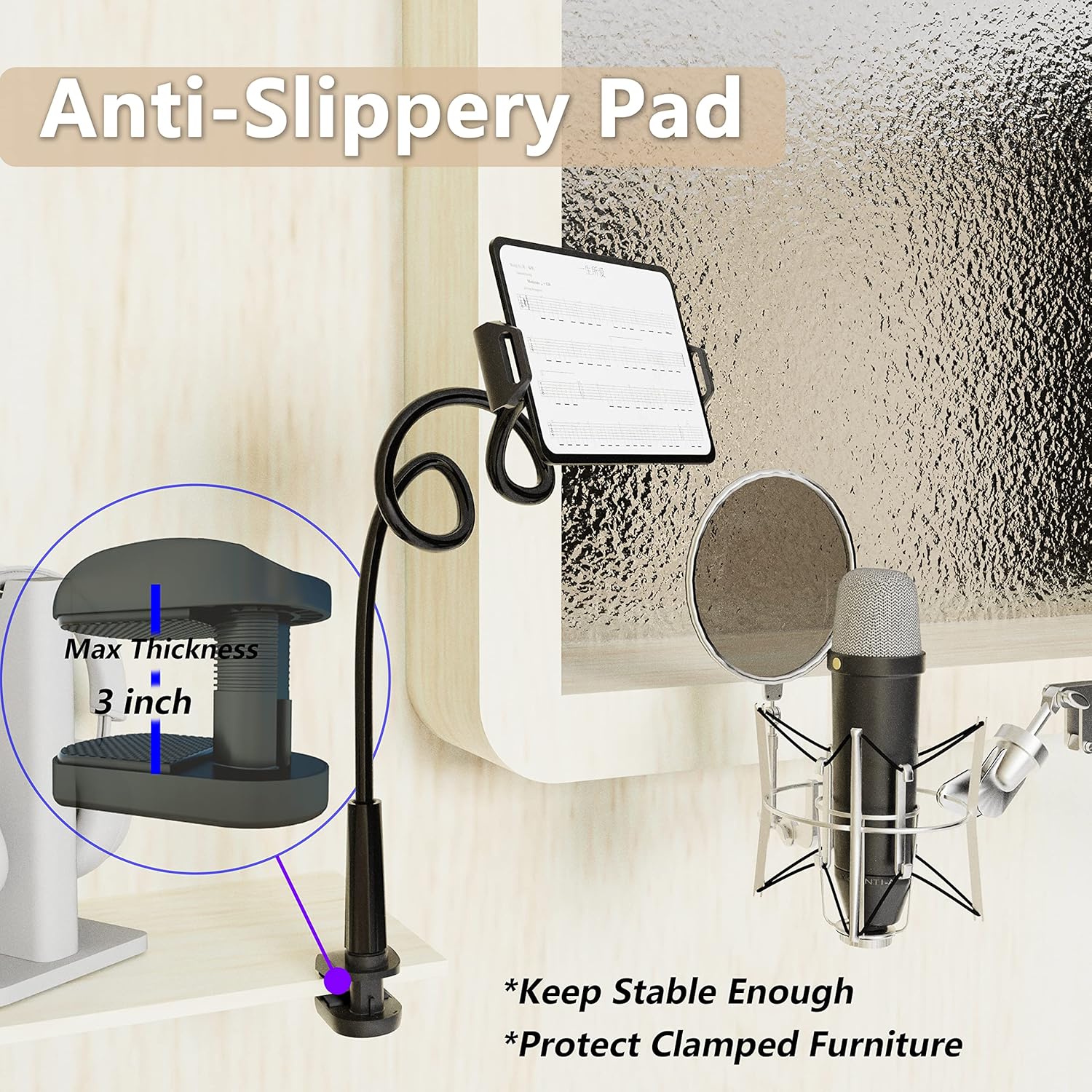 MAGIPEA Flexible Gooseneck Tablet Stand Holder Clip for iPad iPhone Nintendo Switch Samsung Galaxy Tabs and Kindle Fire HD Black - View 5 of 7