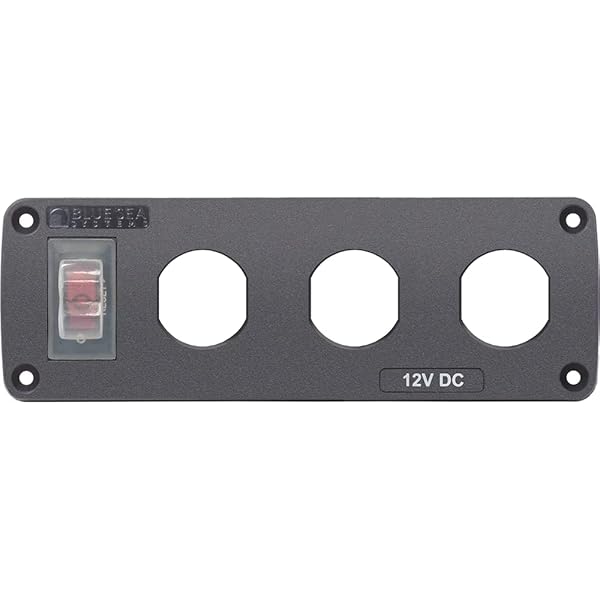 Blue Sea Systems 4367 Water-Resistant Accessory Panel with 15A Circuit Breaker & 3 Blank Apertures - Durable Marine Solution