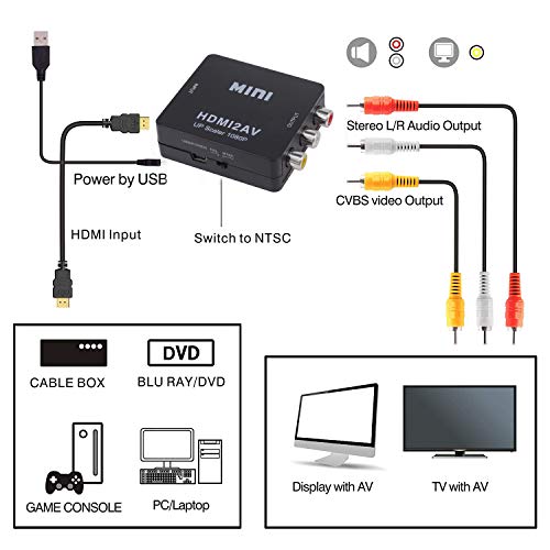 Yeworth Yeworth 1080P HDMI to RCA HD Video Converter Mini Adapter for PC PS3 DVD Supports PAL NTSC with USB Charging Cable - View 4 of 8