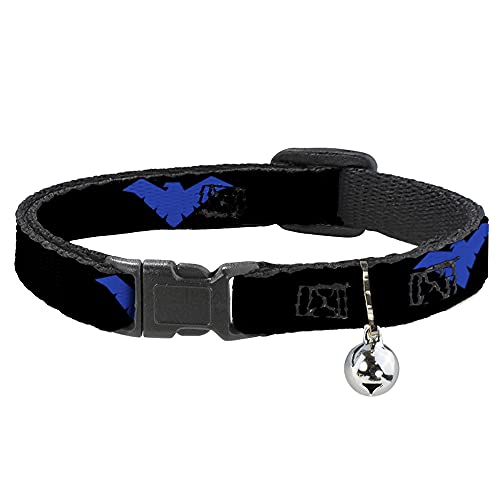 Buckle-Down Cat Collar Breakaway Nightwing Logo Black Blue Adjustable 8 to 12 Inches 0.5 Inch Wide for Safety and Style