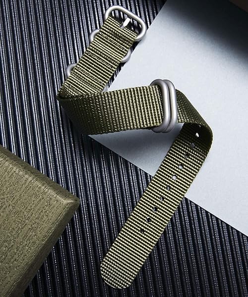 BINLUN BINLUN Thick Nylon Watch Strap Premium Multicolor Bands for Men Women 18mm to 24mm with Heavy Duty Stainless Steel Buckle Green Silver 20mm - View 2 of 7