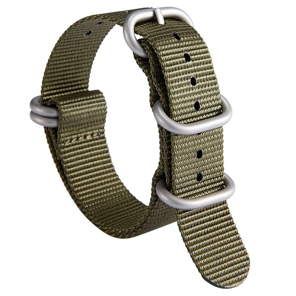 BINLUN BINLUN Thick Nylon Watch Strap Premium Multicolor Bands for Men Women 18mm to 24mm with Heavy Duty Stainless Steel Buckle Green Silver 20mm