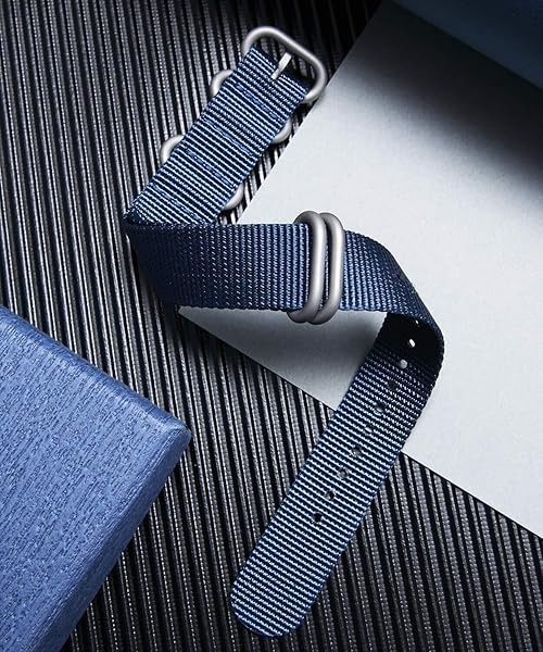 BINLUN BINLUN Premium Nylon Watch Strap Thick Multicolor Bands for Men Women 18mm to 24mm with Heavy Duty Stainless Steel Buckle Blue Silver 20mm - View 2 of 7