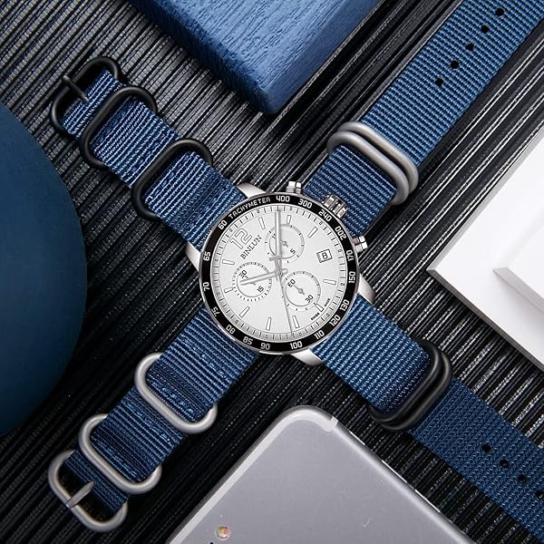 BINLUN BINLUN Premium Nylon Watch Strap Thick Multicolor Bands for Men Women 18mm to 24mm with Heavy Duty Stainless Steel Buckle Blue Silver 20mm - View 4 of 7
