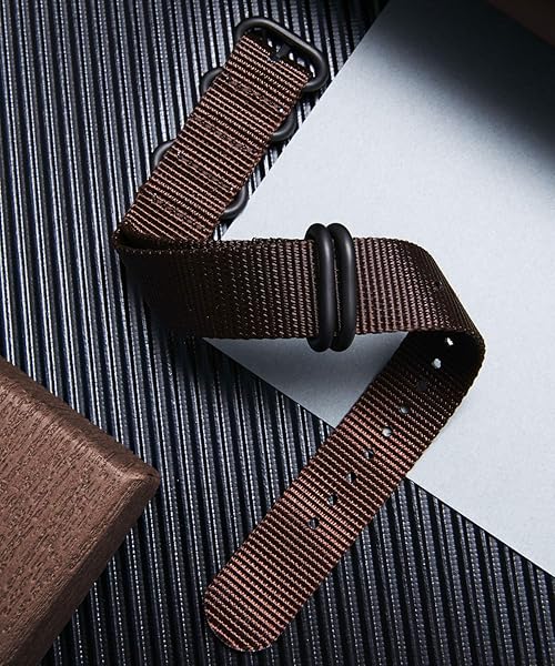BINLUN BINLUN Thick Nylon Watch Strap Premium Multicolor Bands for Men Women 18mm to 24mm with Heavy Duty Stainless Steel Buckle Brown Black 20mm - View 2 of 6