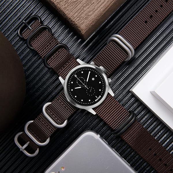 BINLUN BINLUN Thick Nylon Watch Strap Premium Multicolor Bands for Men Women 18mm to 24mm with Heavy Duty Stainless Steel Buckle Brown Black 20mm - View 3 of 6