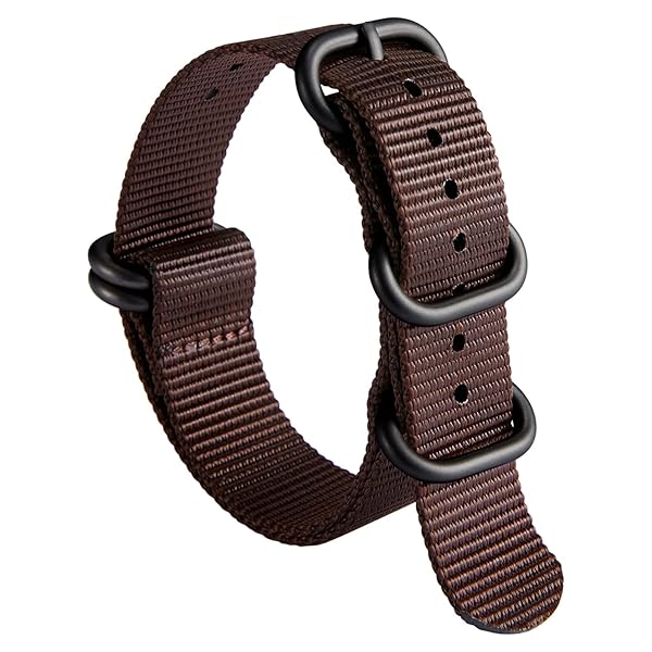 BINLUN BINLUN Thick Nylon Watch Strap Premium Multicolor Bands for Men Women 18mm to 24mm with Heavy Duty Stainless Steel Buckle Brown Black 20mm