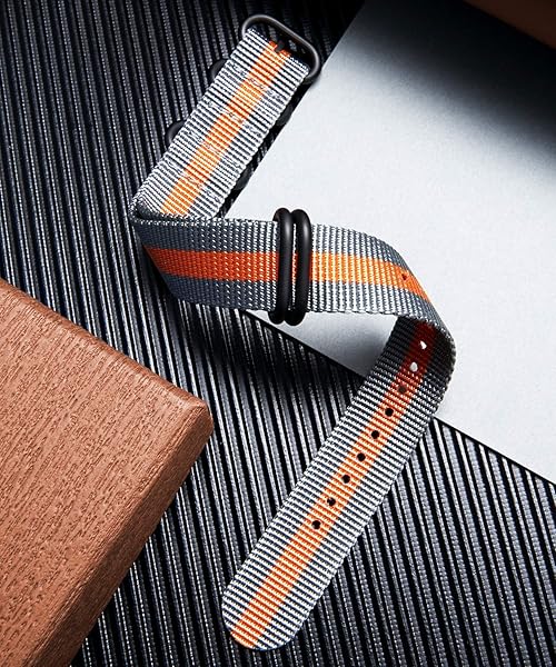 BINLUN BINLUN Thick Nylon Watch Strap Replacement Bands for Men 18mm 20mm 22mm 24mm Military Heavy Duty with Silver Black Buckle Grey Orange 24mm - View 2 of 5