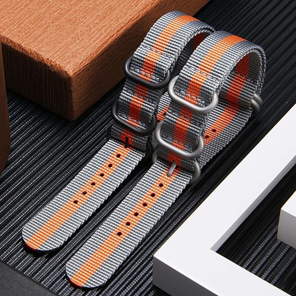 BINLUN BINLUN Thick Nylon Watch Strap Replacement Bands for Men 18mm 20mm 22mm 24mm Military Heavy Duty with Silver Black Buckle Grey Orange 24mm - View 3 of 5