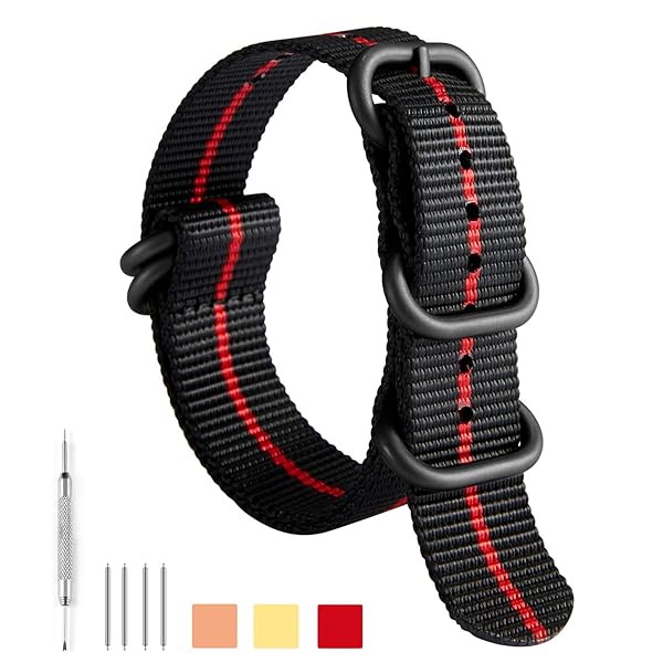 BINLUN BINLUN Thick Nylon Watch Strap Replacement Bands for Men 18mm 20mm 22mm 24mm Military Style with Heavy Duty 5 Rings and Black Buckle - View 2 of 7