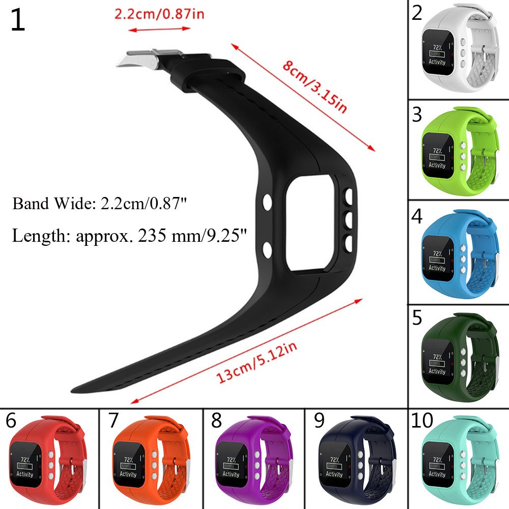 QGHXO Soft Adjustable Silicone Replacement Band for Polar A300 Watch Black - View 5 of 7