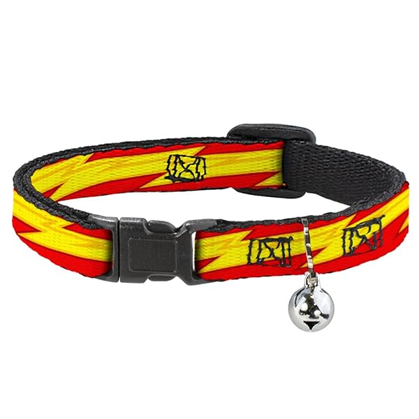 Buckle-Down Cat Collar Breakaway The Flash Bolt Stripe Red Yellow 8 to 12 Inches 0.5 Inch Wide Adjustable Safety Pet Accessory