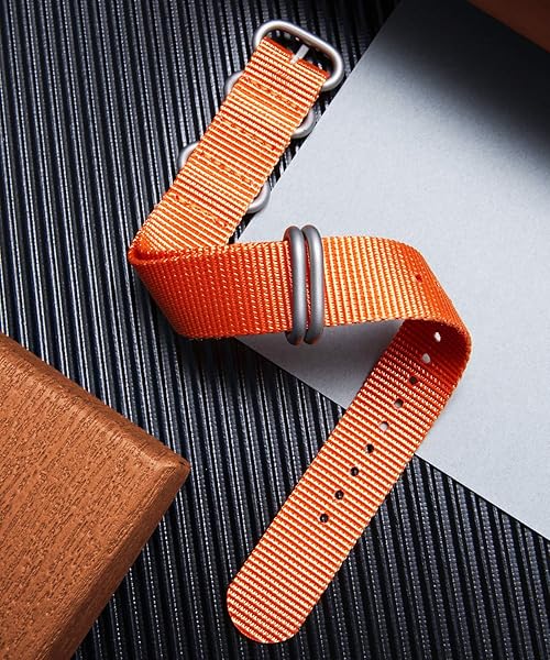 BINLUN BINLUN Premium Nylon Watch Strap Thick Multicolor Bands for Men Women 18mm to 24mm with Heavy Duty Stainless Steel Buckle Orange Silver - View 2 of 7