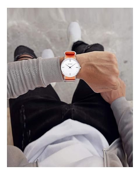 BINLUN BINLUN Premium Nylon Watch Strap Thick Multicolor Bands for Men Women 18mm to 24mm with Heavy Duty Stainless Steel Buckle Orange Silver - View 4 of 7