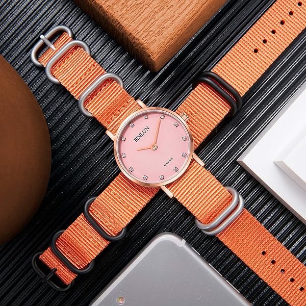BINLUN BINLUN Premium Nylon Watch Strap Thick Multicolor Bands for Men Women 18mm to 24mm with Heavy Duty Stainless Steel Buckle Orange Silver - View 5 of 7
