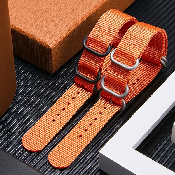 BINLUN BINLUN Premium Nylon Watch Strap Thick Multicolor Bands for Men Women 18mm to 24mm with Heavy Duty Stainless Steel Buckle Orange Silver - View 6 of 7