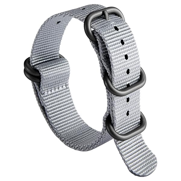 BINLUN BINLUN Premium Nylon Watch Strap Thick Multicolor Bands for Men Women 18mm to 24mm with Heavy Duty Stainless Steel Buckle Grey Black 18mm
