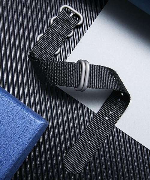 BINLUN BINLUN Nylon Watch Strap Thick Premium Ballistic Multicolor Bands for Men Women 18mm 19mm 20mm 21mm 22mm 23mm 24mm with Military Heavy Duty 5 Rings Stainless Steel Buckle(BLack-Silver,23mm) - View 9 of 10
