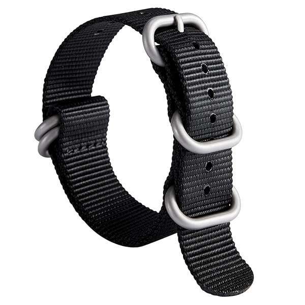BINLUN BINLUN Nylon Watch Strap Thick Premium Ballistic Multicolor Bands for Men Women 18mm 19mm 20mm 21mm 22mm 23mm 24mm with Military Heavy Duty 5 Rings Stainless Steel Buckle(BLack-Silver,23mm) - View 2 of 10