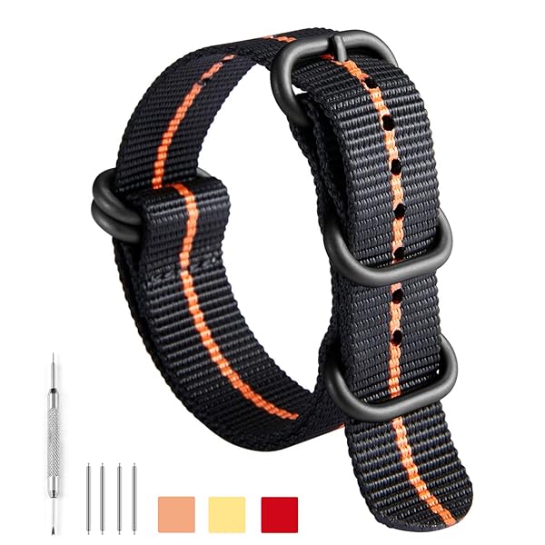 BINLUN BINLUN Thick Nylon Watch Strap Replacement Bands for Men 18mm 20mm 22mm 24mm Military Heavy Duty with Silver Black Buckle - View 2 of 7