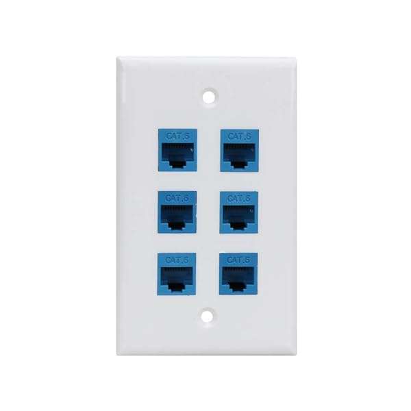 Phizli Cat 6 Ethernet Wall Plate 6 Port - Female-Female, Removable, Compatible with Cat7/6/6e/5/5e - Blue
