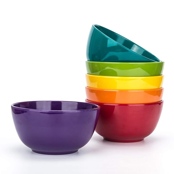 KX-WARE KX-WARE 6-Piece Melamine Bowls Set - 28oz, 6-Inch, Shatter-Proof, Dishwasher Safe, BPA Free in Assorted Colors