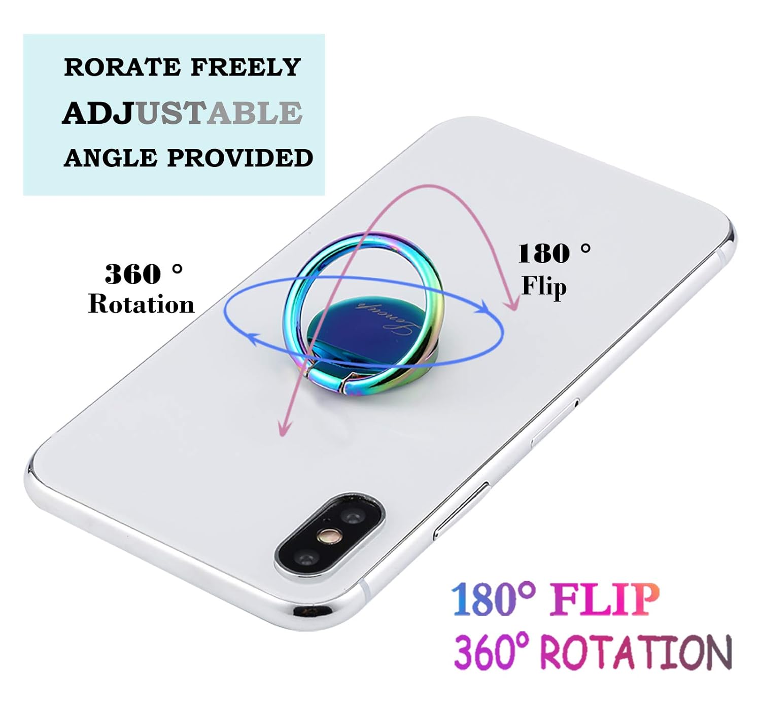 lenoup Lenoup Rainbow Cell Phone Ring Stand Holder 360 Rotation Metal Finger Grip for All Phones and Pads Blue Multicolor Kickstand - View 3 of 7