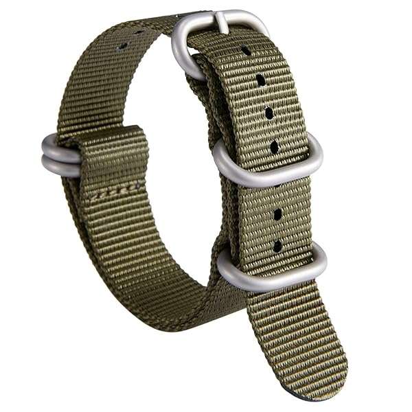 BINLUN BINLUN Nylon Watch Strap Thick Premium Ballistic Multicolor Bands for Men Women 18mm 19mm 20mm 21mm 22mm 23mm 24mm with Military Heavy Duty 5 Rings Stainless Steel Buckle(Green-Silver,22mm)