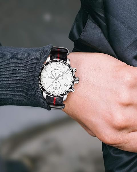 BINLUN BINLUN Thick Nylon Watch Strap Replacement Bands for Men 18mm 20mm 22mm 24mm Military Heavy Duty with Silver Black Buckle - View 3 of 7