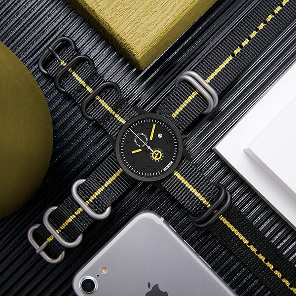 BINLUN BINLUN Thick Nylon Watch Strap Replacement Bands for Men 18mm 20mm 22mm 24mm Military Heavy Duty with Silver Black Stainless Steel Buckle - View 5 of 7