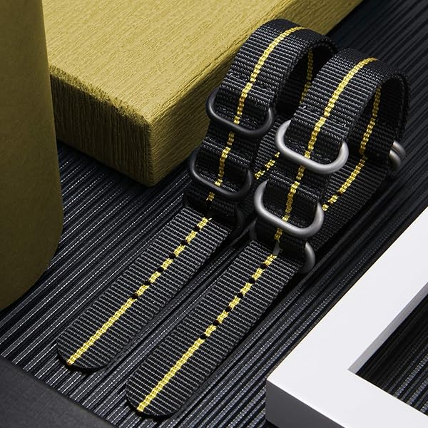 BINLUN BINLUN Thick Nylon Watch Strap Replacement Bands for Men 18mm 20mm 22mm 24mm Military Heavy Duty with Silver Black Stainless Steel Buckle - View 6 of 7