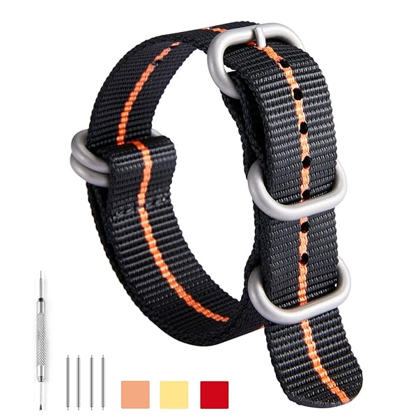 BINLUN BINLUN Thick Nylon Watch Strap Replacement Bands for Men 18mm 20mm 22mm 24mm Military Heavy Duty with Silver Black Buckle - View 2 of 7